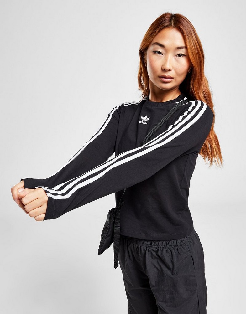 Moteriški marškinėliai ADIDAS MARŠKINĖLIAI 3S LS SLIM T BLK/WHT 35 IS2290 Juoda