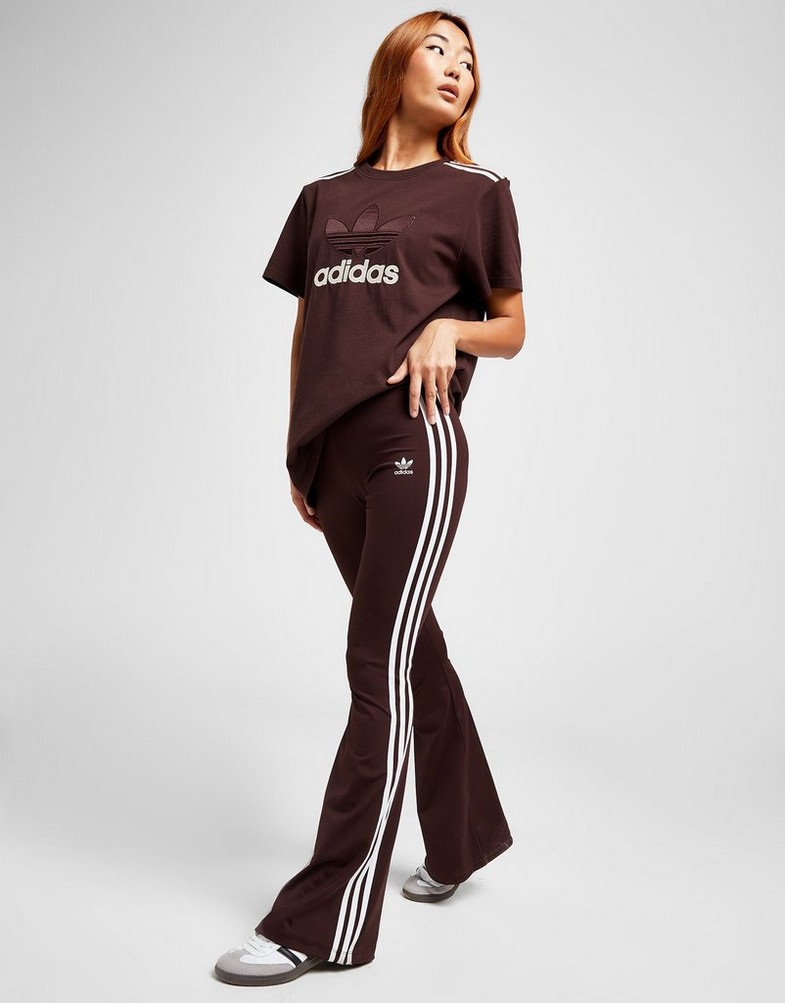 Legginsy damskie ADIDAS LEGGINGS 3S FLARE BRN/WHT 32 IN1101 Brązowy
