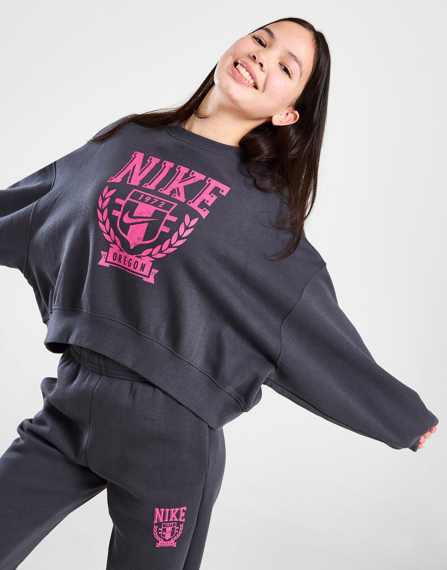 Detská mikina NIKE MIKINA G NSW TREND FLC CREW PRNT GIRL FZ4722-060 Sivá