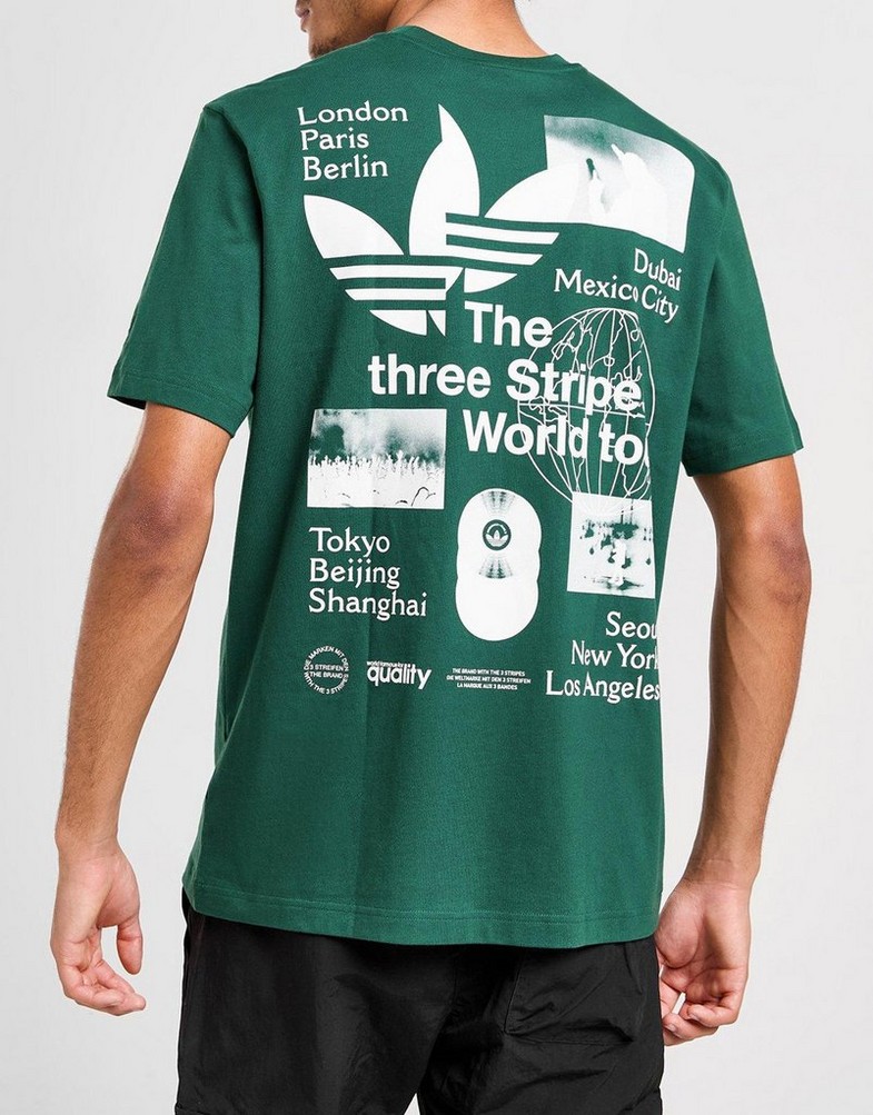 Koszulka, t-shirt męski ADIDAS   T-SHIRT BAND TEES - WORLD TOUR ADICOLOR JE4267 Zielony