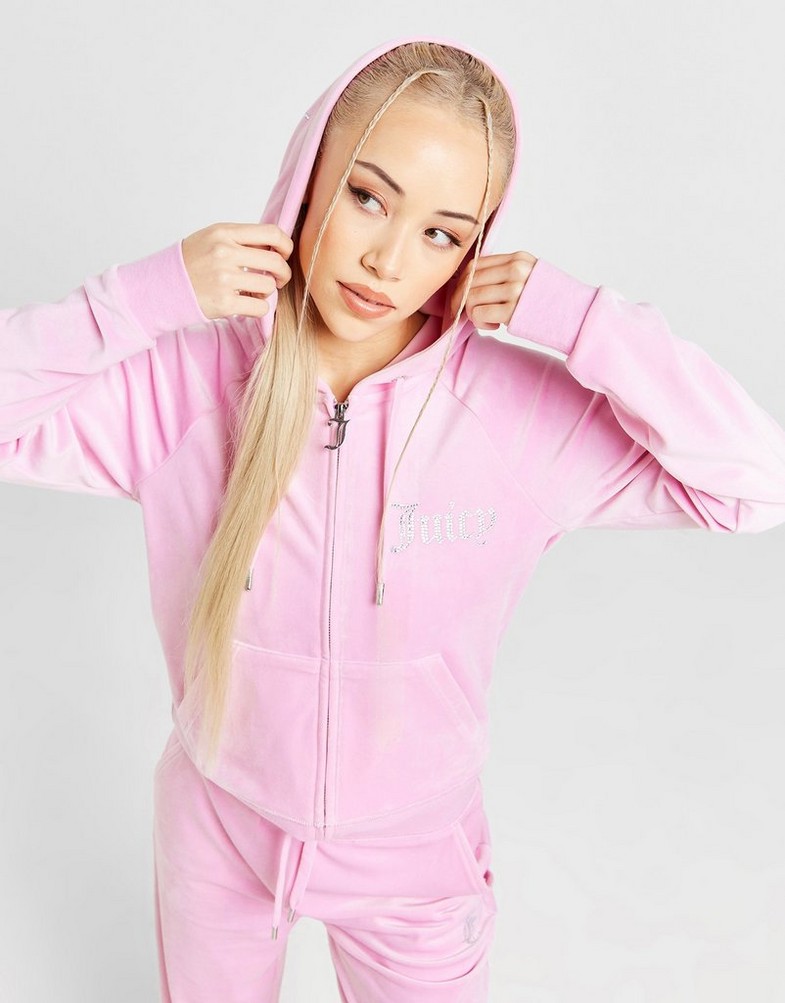 Dámská mikina JUICY COUTURE MIKINA ROZEPÍNACÍ   S KAPUCÍ DMNT PINK JCJDW298346 Růžová