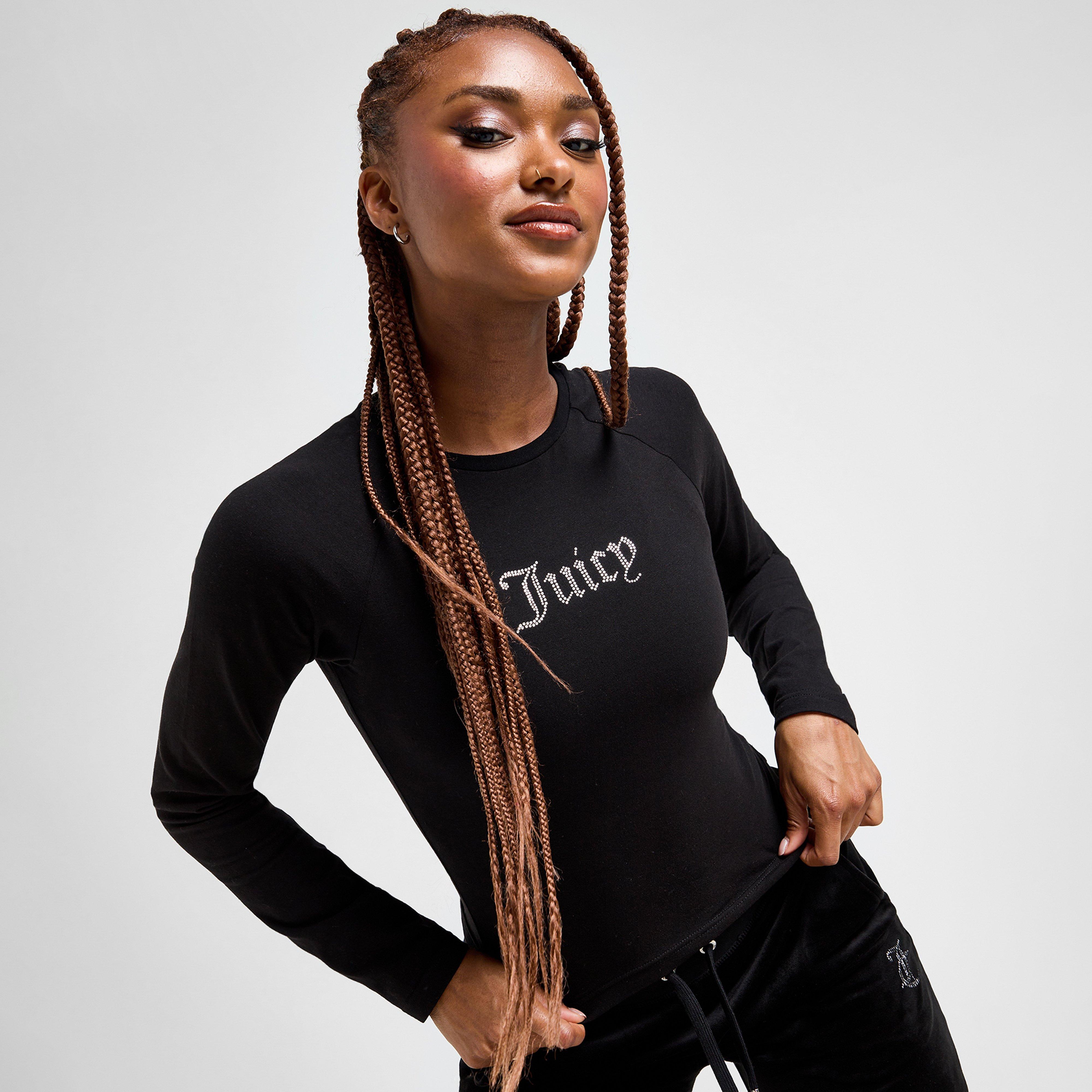 Top pentru femei JUICY COUTURE TOP DMNT SLIM LS T BLK