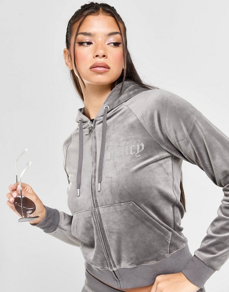 Жіночі кофти JUICY COUTURE КОФТА НА БЛИСКАВЦІ   З КАПЮШОНОМ DMNT HD JCJDW298617 Сірий