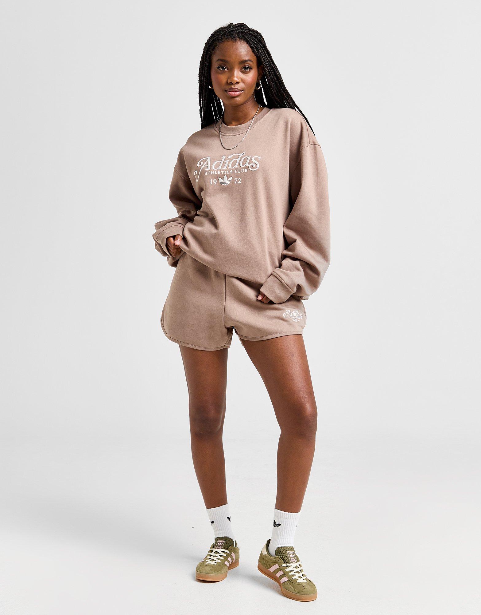 Ženski gornji dio trenirke ADIDAS VESTA SPORT CLUB CREW BRN/WH JH1240 smeđa