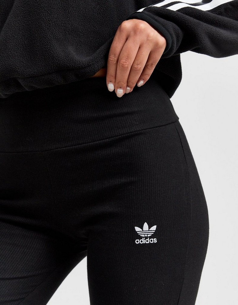 Legginsy damskie ADIDAS LEGGINGS ESS RIB FLARE BLK/WH