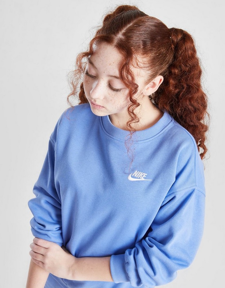 Дитячі кофти NIKE КОФТА G NSW CLUB FLC OVRSZD CREW LBR GIRL FD2923-494 Блакитний