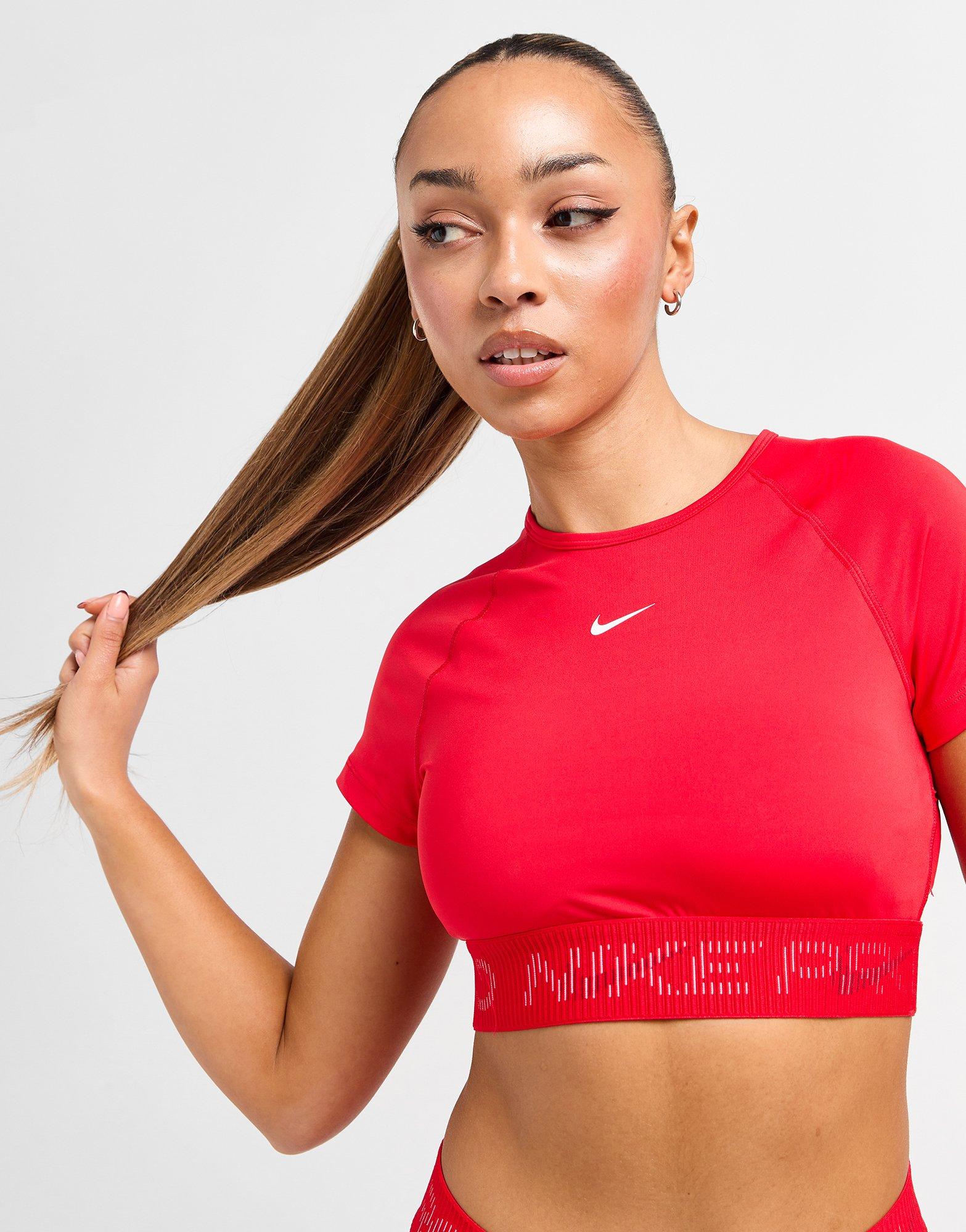 NIKE TOP W NIKE PRO DF SS CROP TOP GX HM6369-657 Czerwony