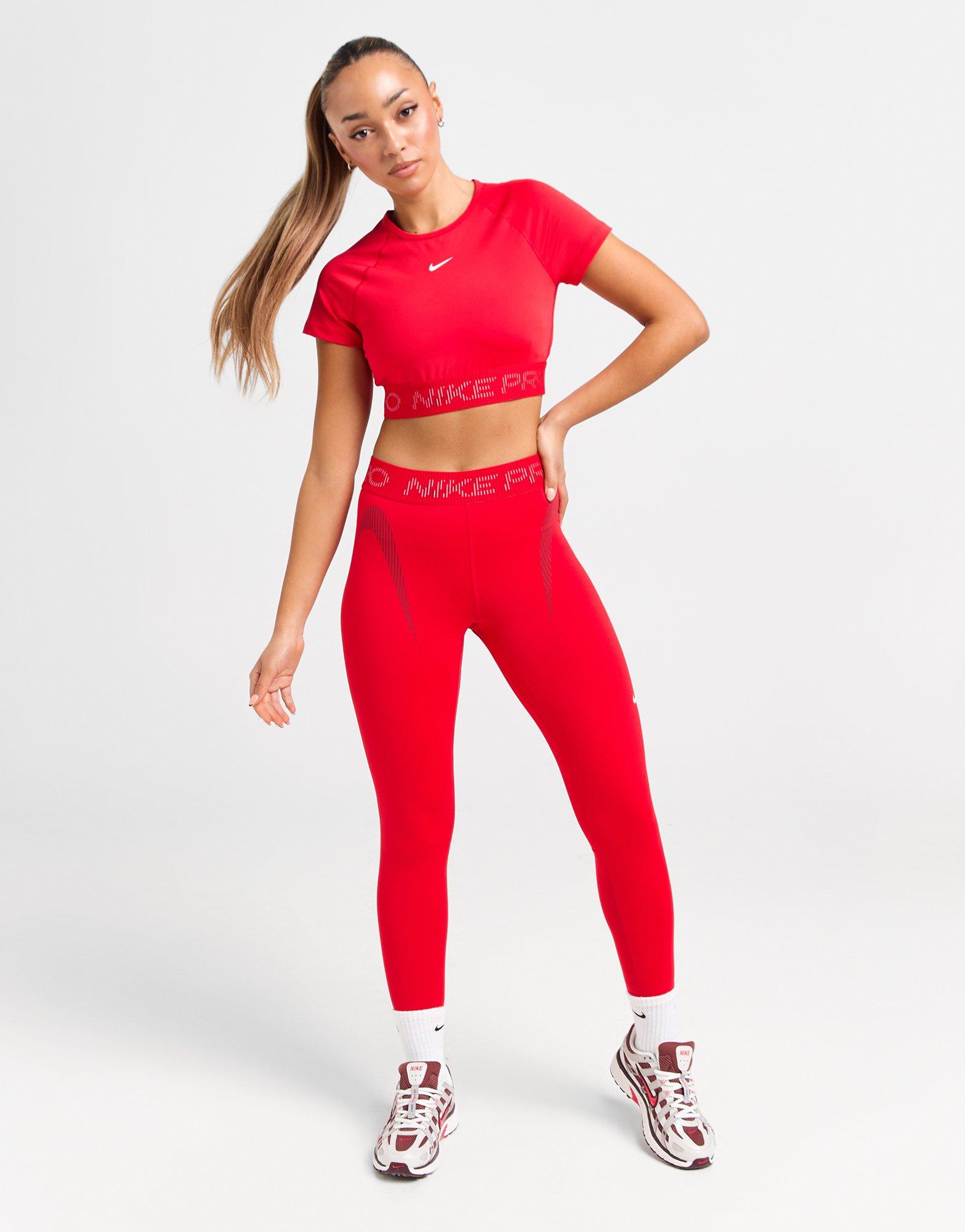 NIKE TOP W NIKE PRO DF SS CROP TOP GX HM6369-657 Czerwony