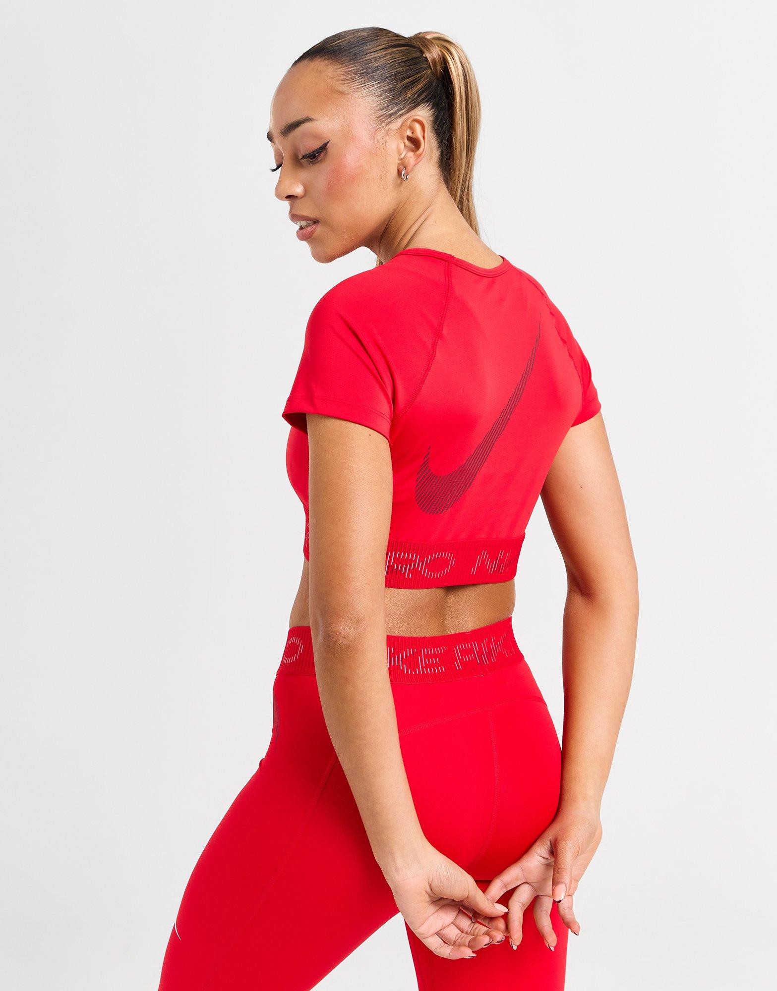 NIKE TOP W NIKE PRO DF SS CROP TOP GX HM6369-657 Czerwony