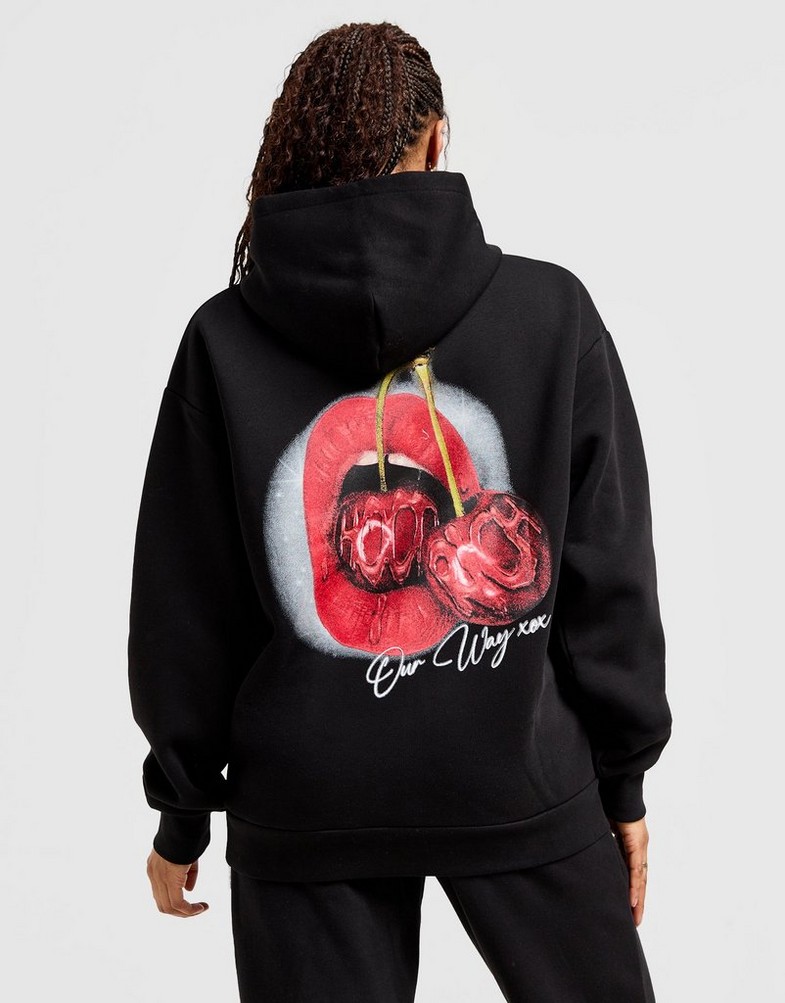 Női pulóver HOODRICH PULÓVER KAPUCNIS CHERRIES BF HD BLK