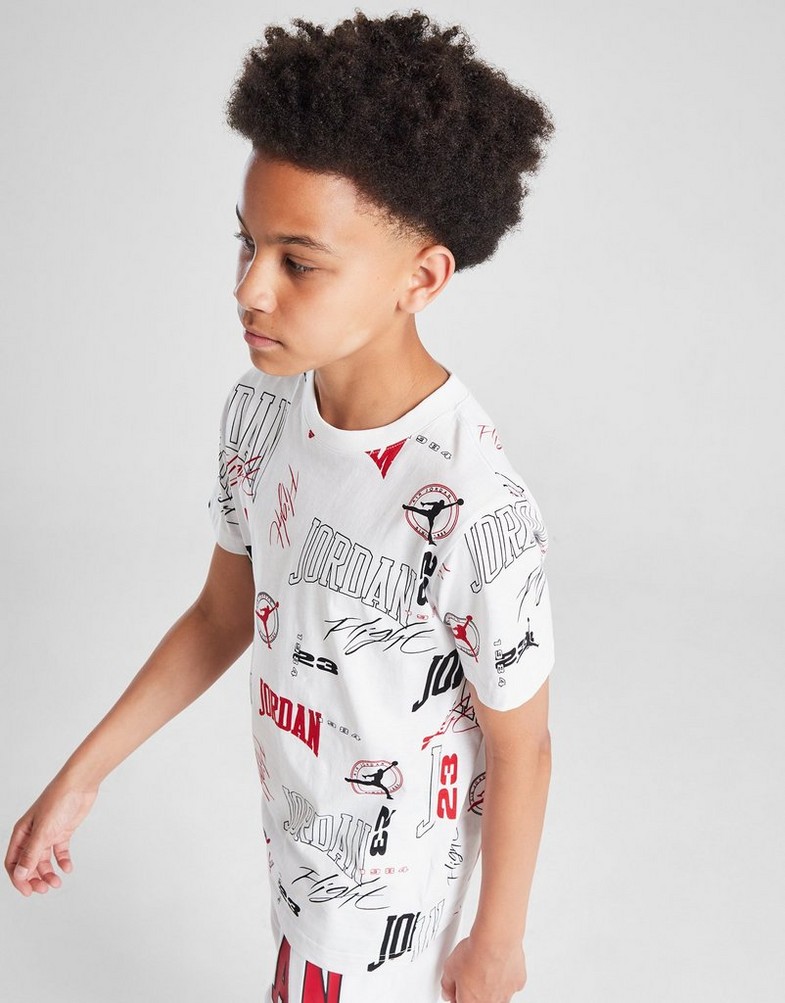 Koszulka, t-shirt dziecięcy JORDAN T-SHIRT ARC AOP TEE WHT/BLK/RED 95D800-001 Biały