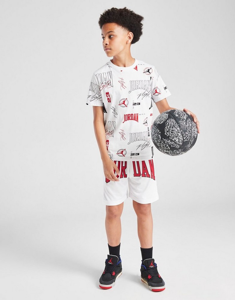 Koszulka, t-shirt dziecięcy JORDAN T-SHIRT ARC AOP TEE WHT/BLK/RED 95D800-001 Biały
