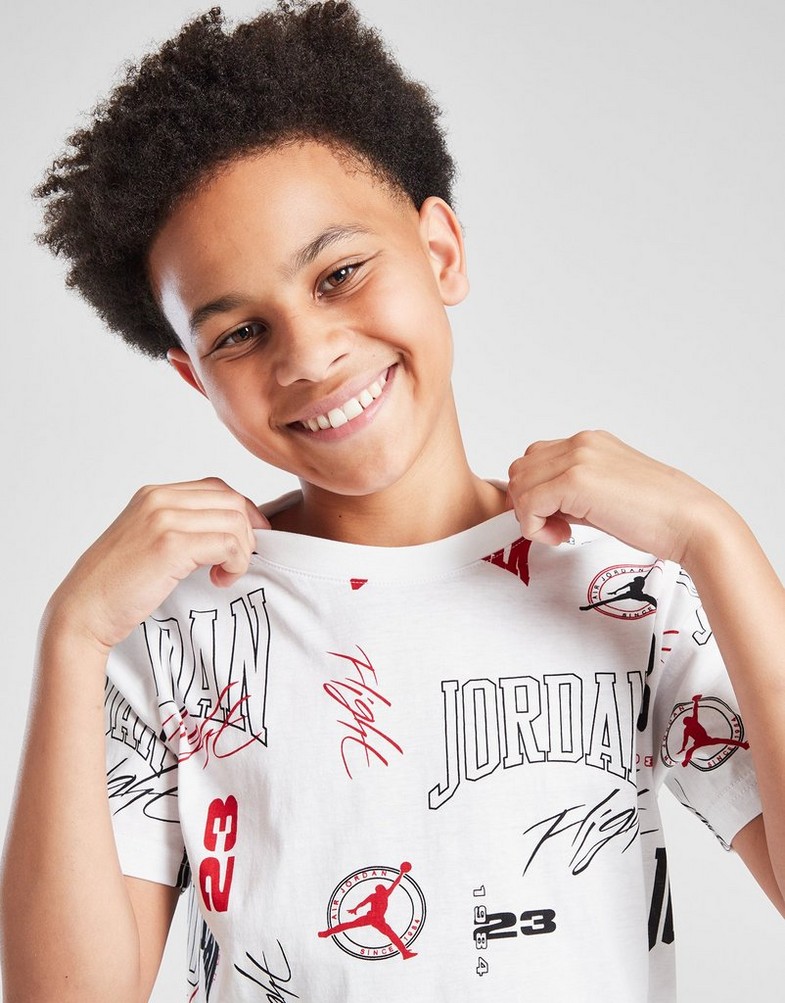 Koszulka, t-shirt dziecięcy JORDAN T-SHIRT ARC AOP TEE WHT/BLK/RED 95D800-001 Biały