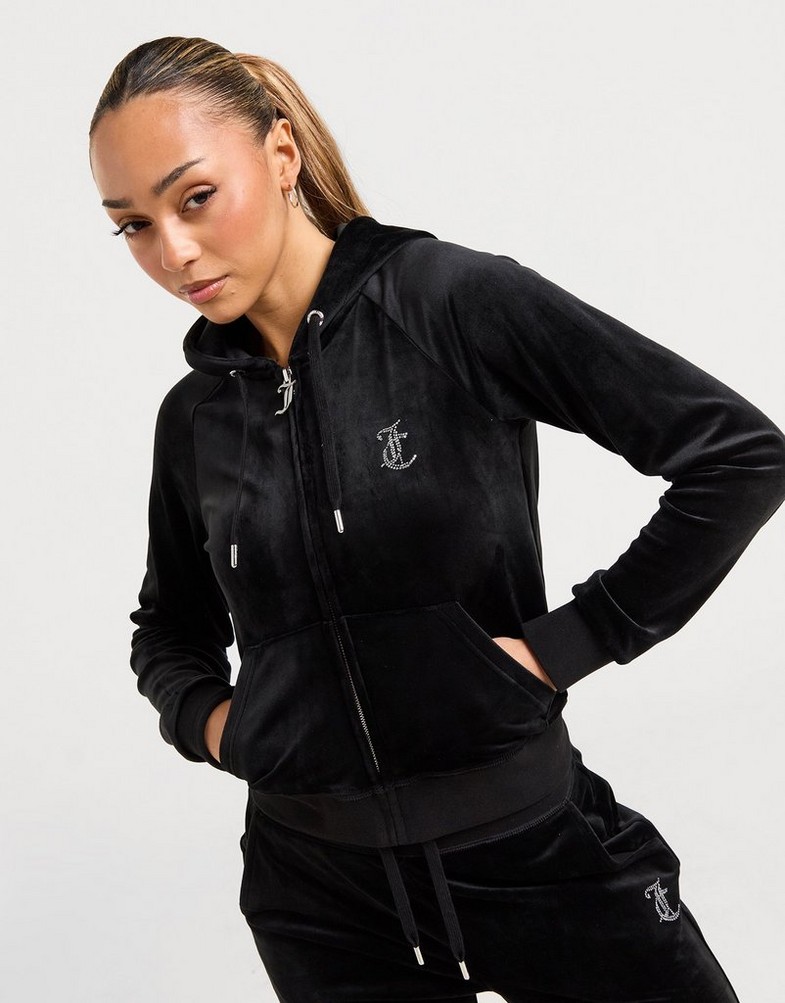 Női pulóver JUICY COUTURE PULÓVER CIPZÁRAS KAPUCNIS DMNT BLK JCJDW368101 Fekete