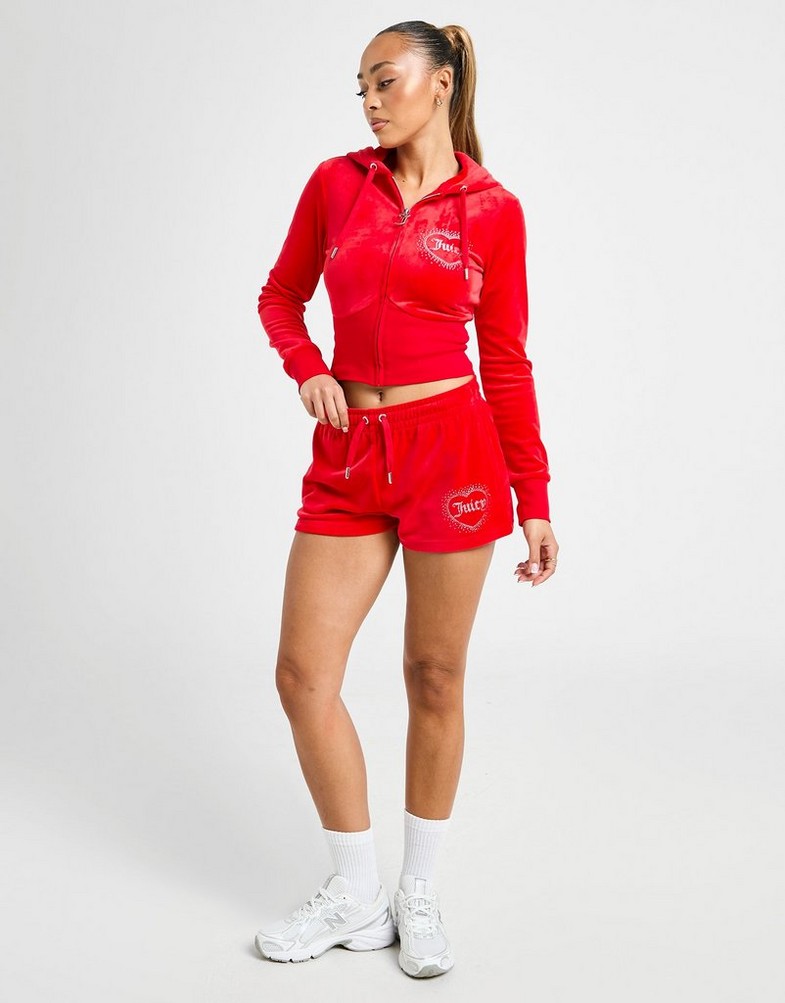 Pantaloni scurți pentru femei JUICY COUTURE PANTALONI SCURȚI   DMNT HEART LGO SHT C'RED JCJDW377758 Roșu