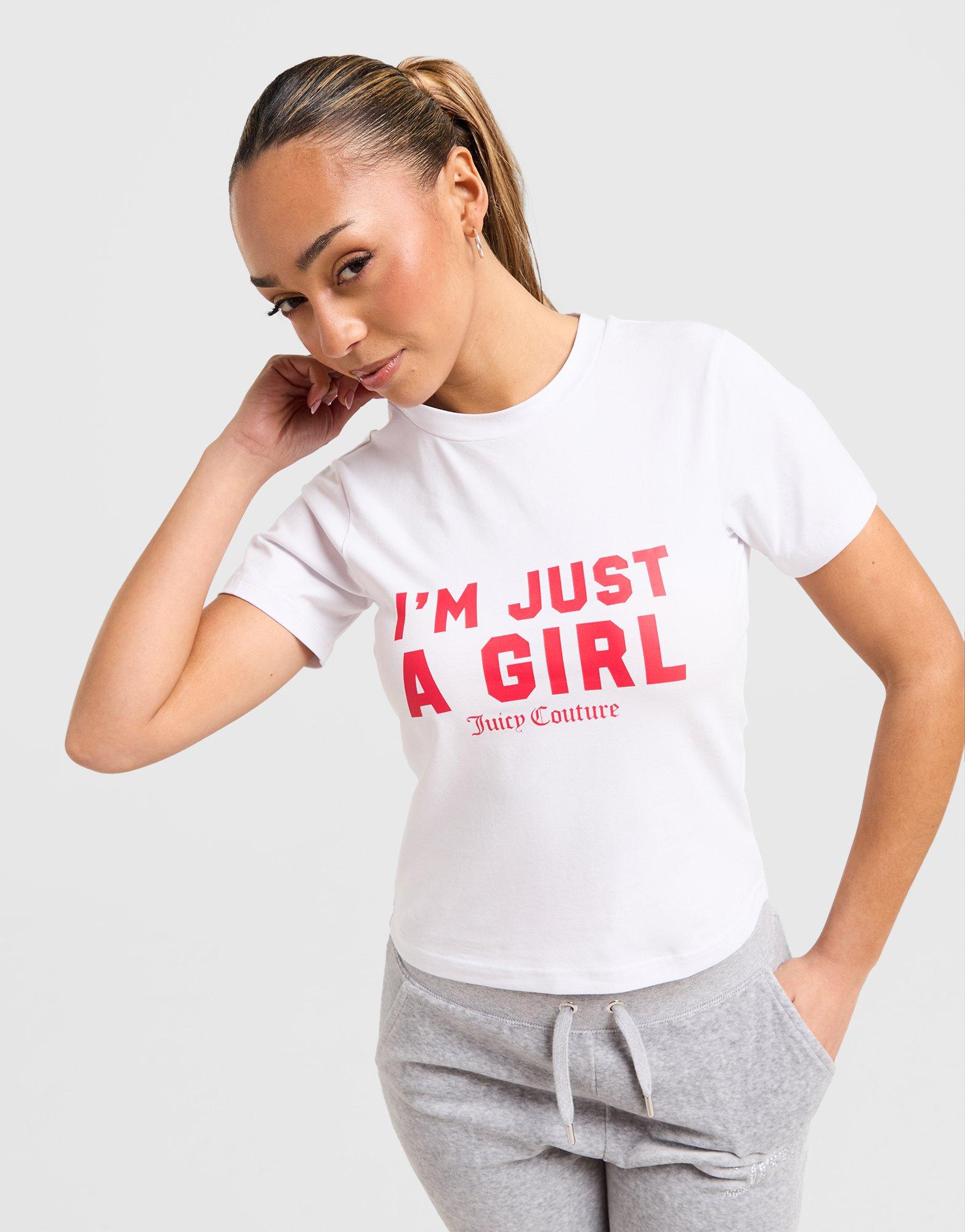 Koszulka, t-shirt damski JUICY COUTURE T-SHIRT JUST A GIRL T WHT/RED JCJDW379914 Biały