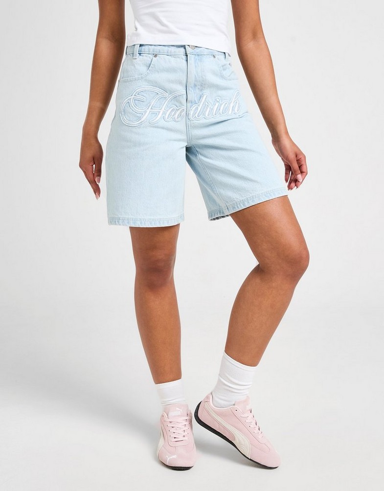 Krótkie spodenki, szorty damskie HOODRICH SZORTY FRONT SCRIPT JORT LIGHT BLUE HW01250325 Niebieski