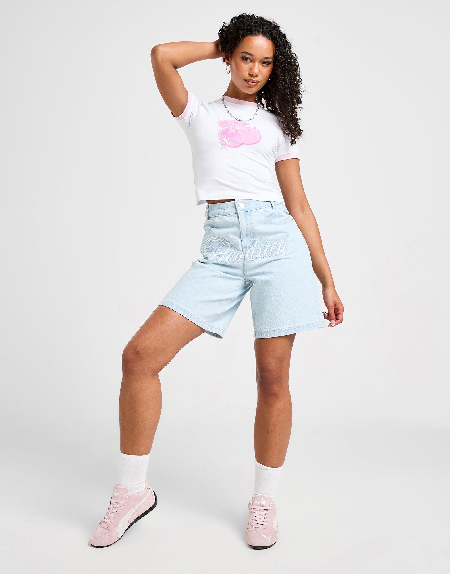 Krótkie spodenki, szorty damskie HOODRICH SZORTY FRONT SCRIPT JORT LIGHT BLUE HW01250325 Niebieski