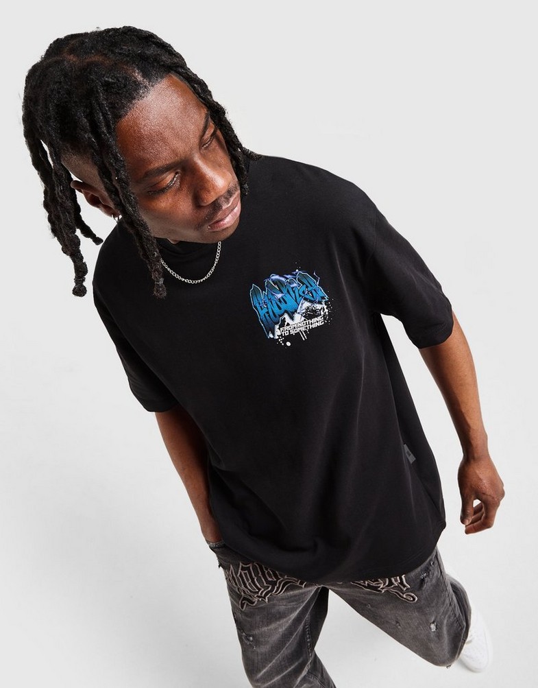 Férfi póló HOODRICH PÓLÓ WALL ART TEE BLK/BLU HR-0125-0526 Fekete