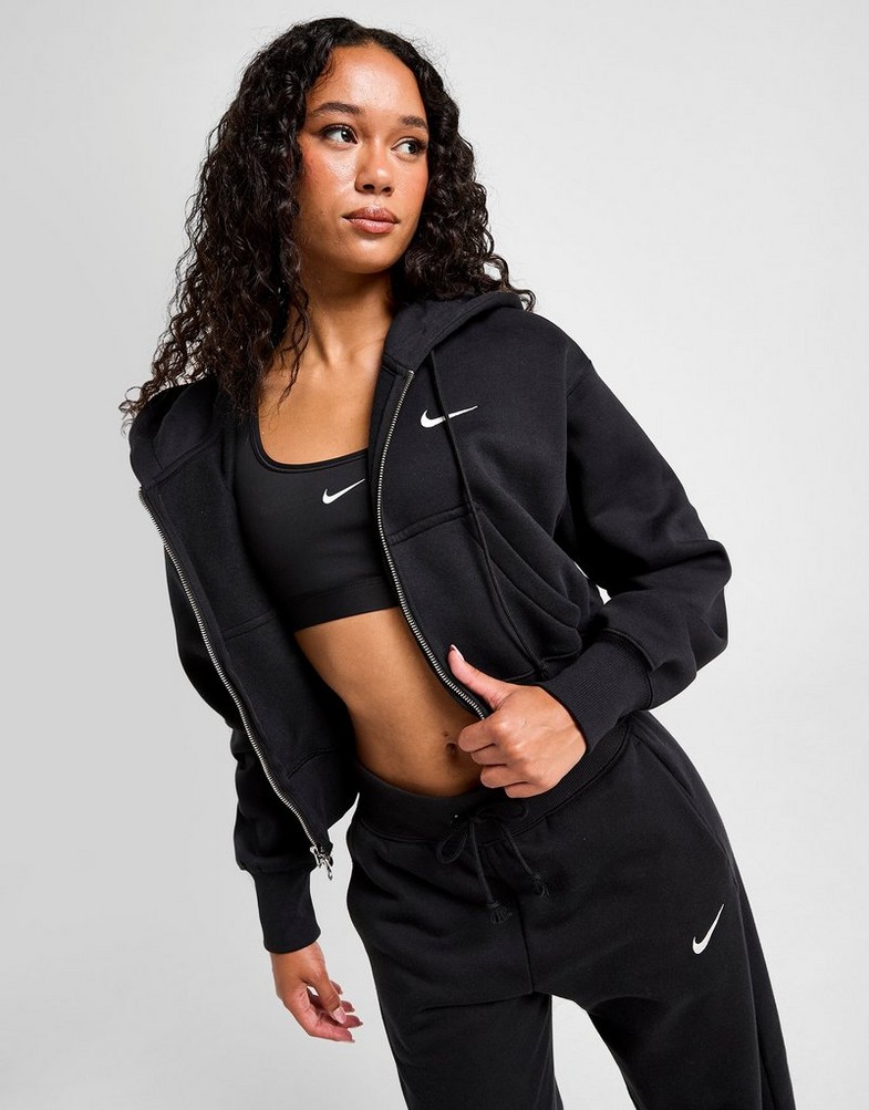Дамска блуза NIKE СУИТЧЪР СЪС ЗАКОПЧАВАНЕ С   КАЧУЛКА W NSW PHNX FLC CRP HV2426-010 Черен