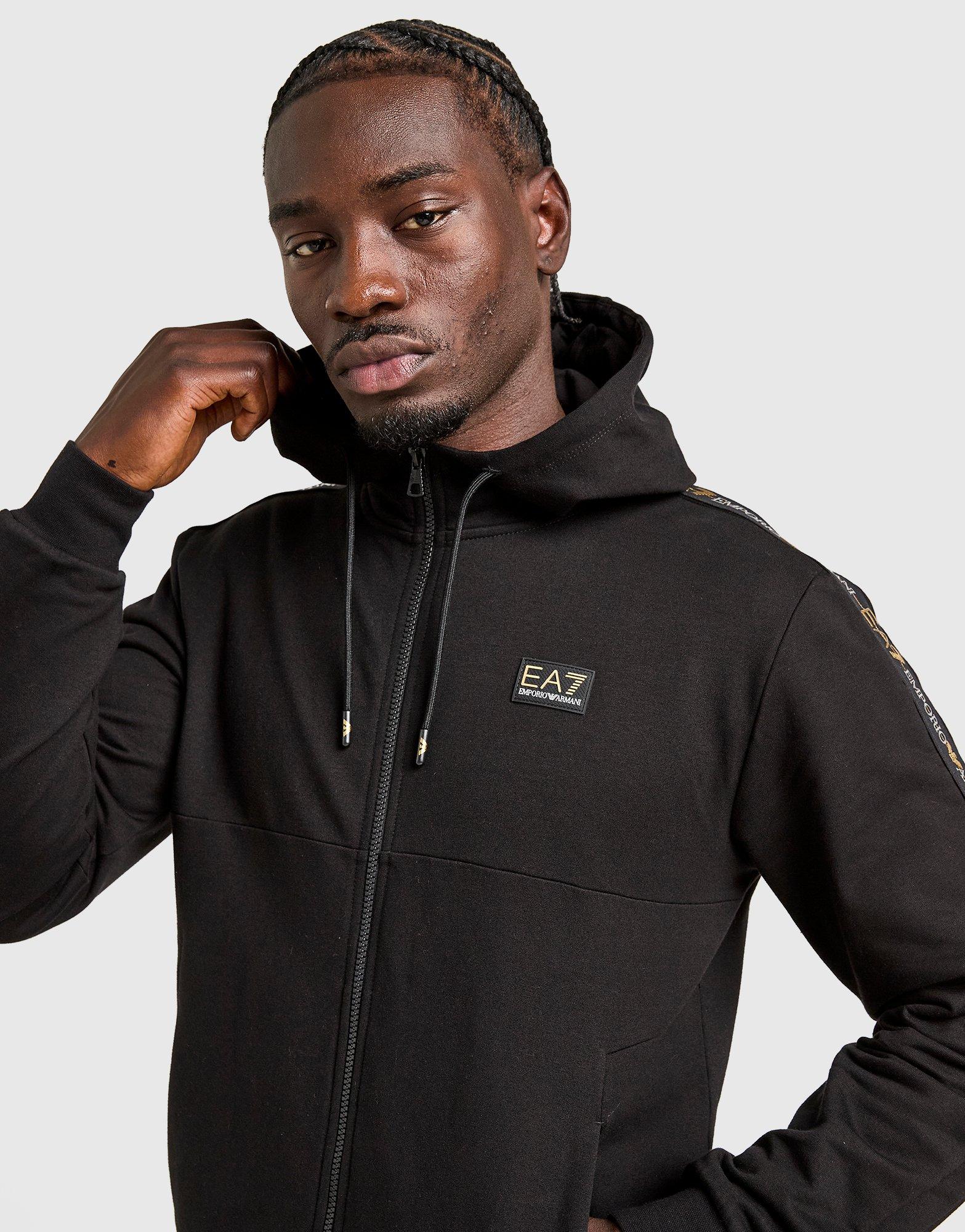 Pánska mikina EMPORIO ARMANI 7 MIKINA Z   KAPTUREM TAPE FZ HD BK/GL AF184027M001148UC001 Černá