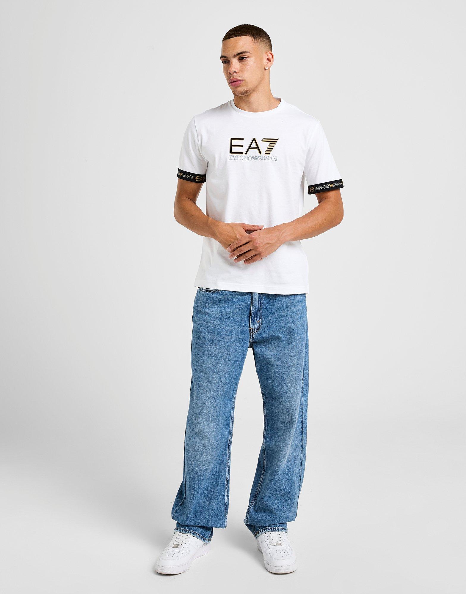 Koszulka, t-shirt męski EMPORIO ARMANI 7 T-SHIRT TAPE LL T WHT/GLD/BLK AF132447M001152U0002 Biały