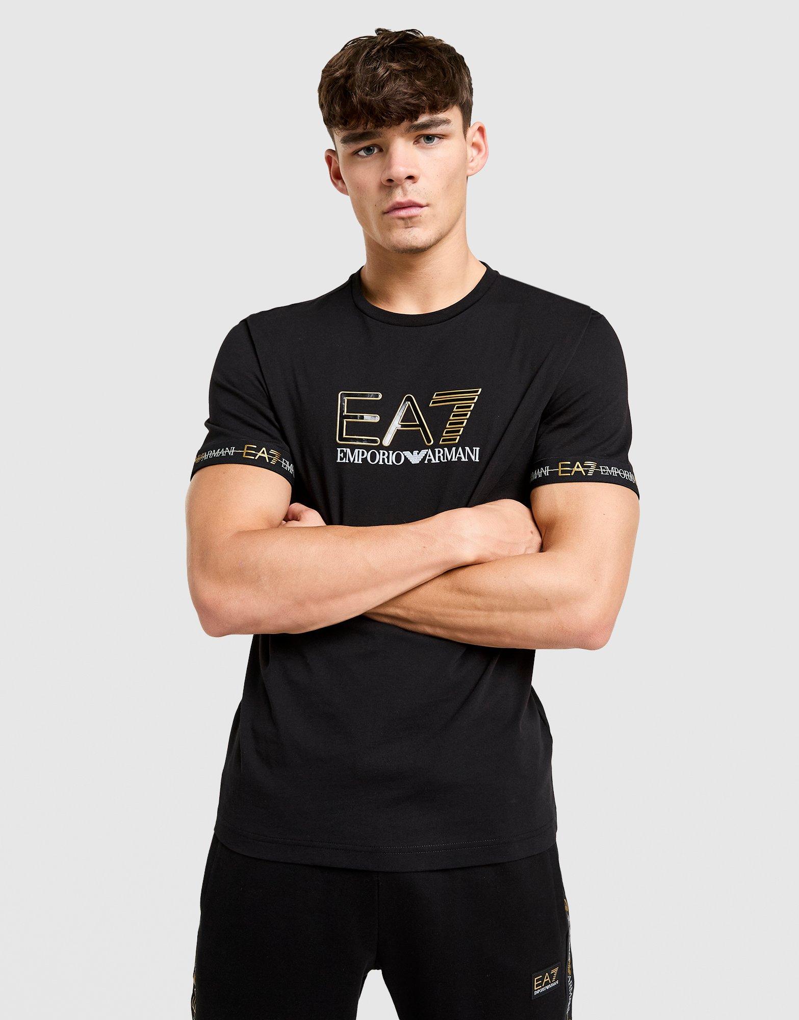 Koszulka, t-shirt męski EMPORIO ARMANI 7 T-SHIRT TAPE LL T BLK/GLD AF132447M001152UC001 Czarny