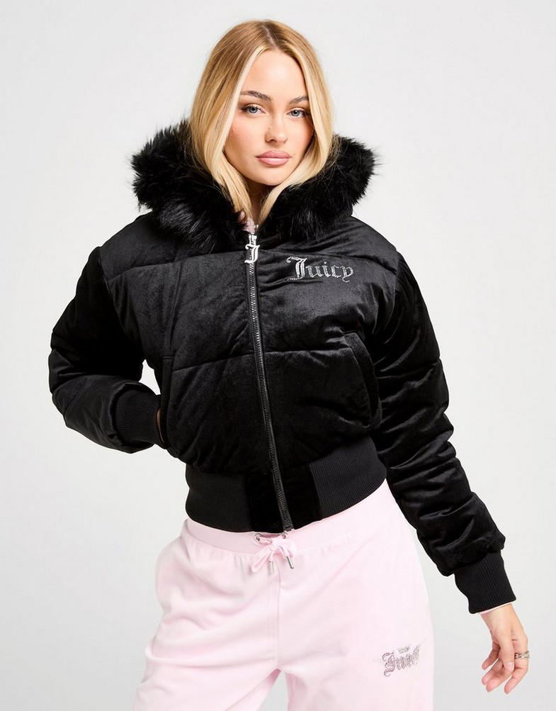 JUICY COUTURE フリースモッズコート S JUICY COUTURE КУРТКА DMNT FUR VLR HD JKT BLK JCJDW448101 | колір
