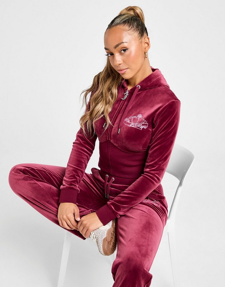 Ženski gornji dio trenirke JUICY COUTURE VESTA RASKOPČANA   S KAPULJAČOM CROWN VLR JCJDW414485 bordo