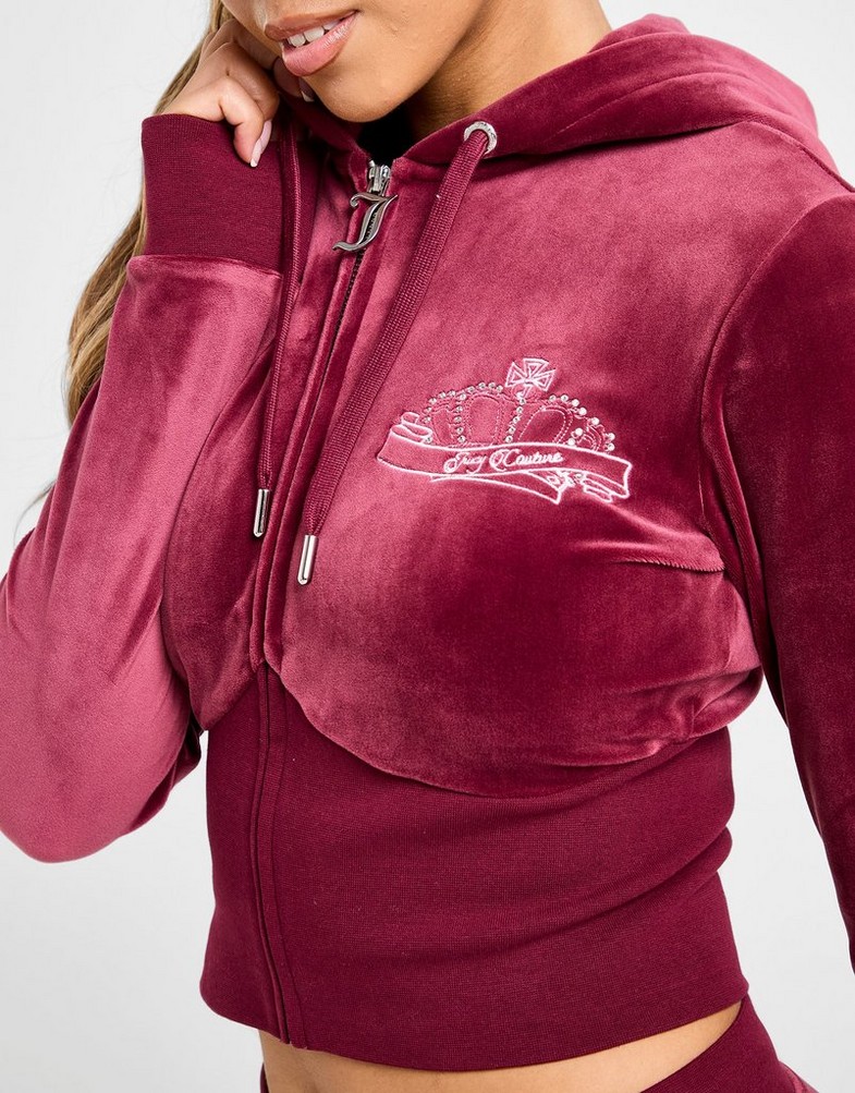 Ženski gornji dio trenirke JUICY COUTURE VESTA RASKOPČANA   S KAPULJAČOM CROWN VLR JCJDW414485 bordo
