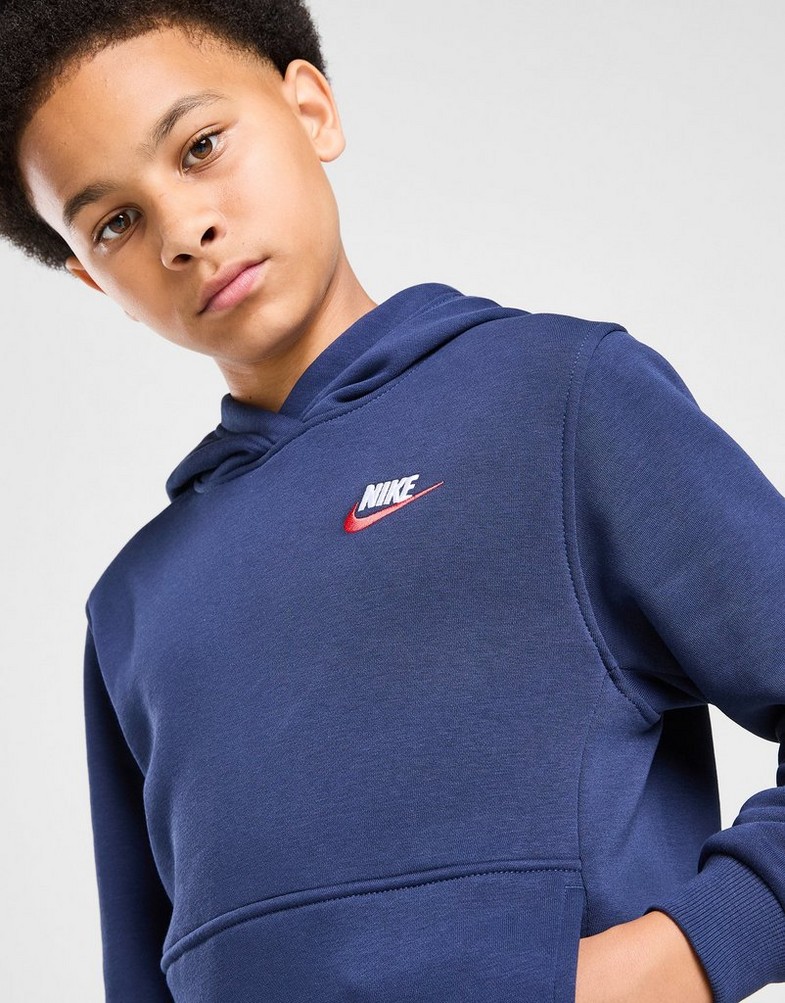 Detská mikina NIKE MIKINA S KAPUCŇOU K NSW CLUB FLC HDY LBR FD3000-412 Tmavomodrá
