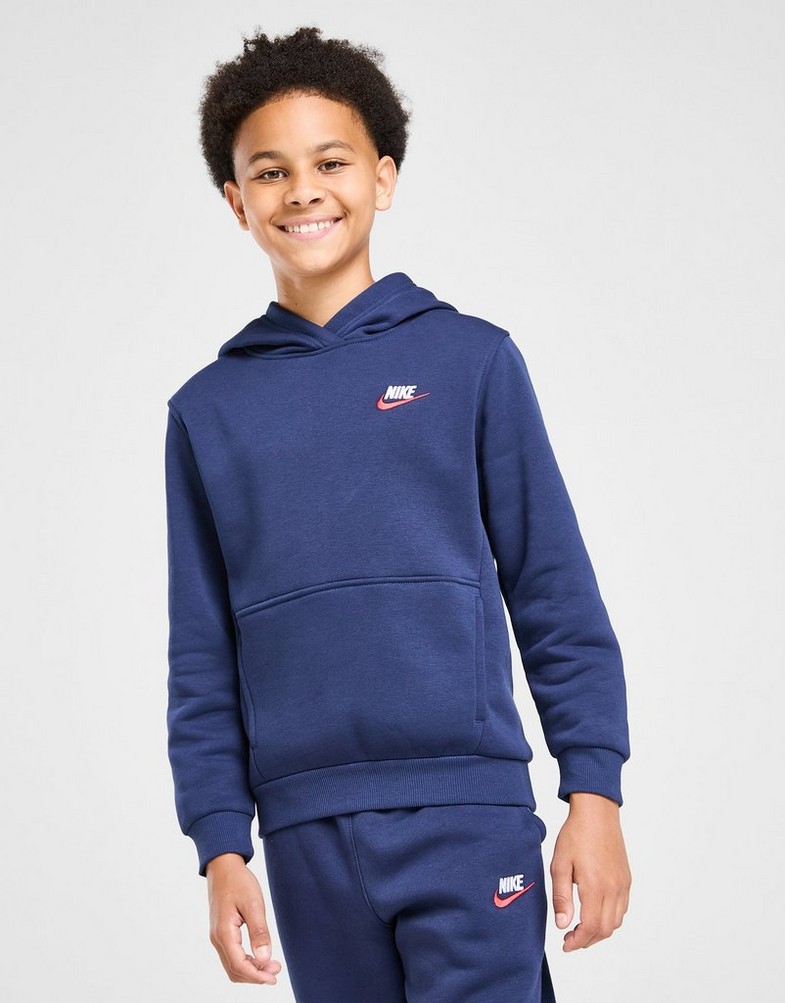 Detská mikina NIKE MIKINA S KAPUCŇOU K NSW CLUB FLC HDY LBR FD3000-412 Tmavomodrá