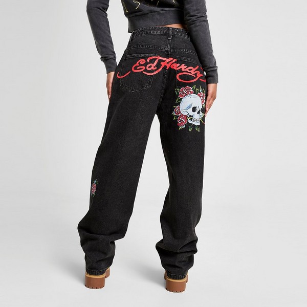 ED HARDY SPODNIE BLOOMING DEATH RELAXED JEAN