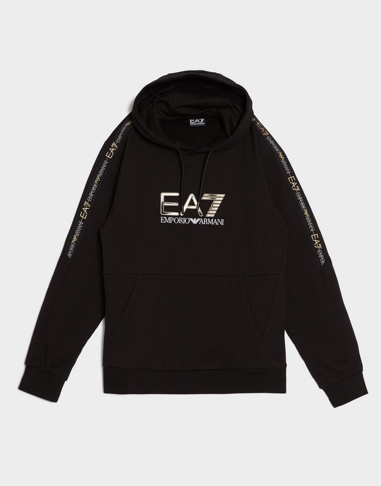 Férfi pulóverek EMPORIO ARMANI 7 PULÓVER KAPUCNIS TAPE OH HD BLK AF184027M001147UC001 Fekete