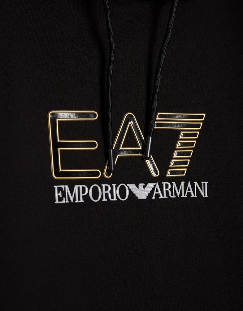 Férfi pulóverek EMPORIO ARMANI 7 PULÓVER KAPUCNIS TAPE OH HD BLK AF184027M001147UC001 Fekete