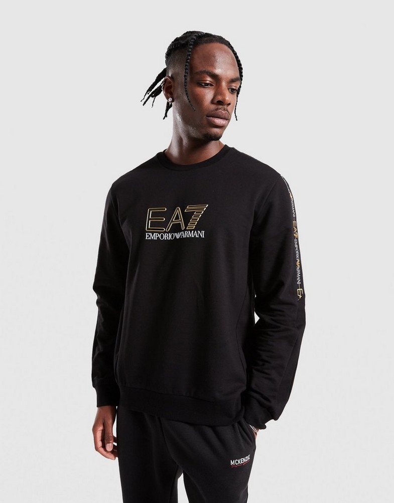 Bluză pentru bărbați EMPORIO ARMANI 7 BLUZĂ TAPE LL CREW BLK/GLD AF184027M001149UC001 Negru
