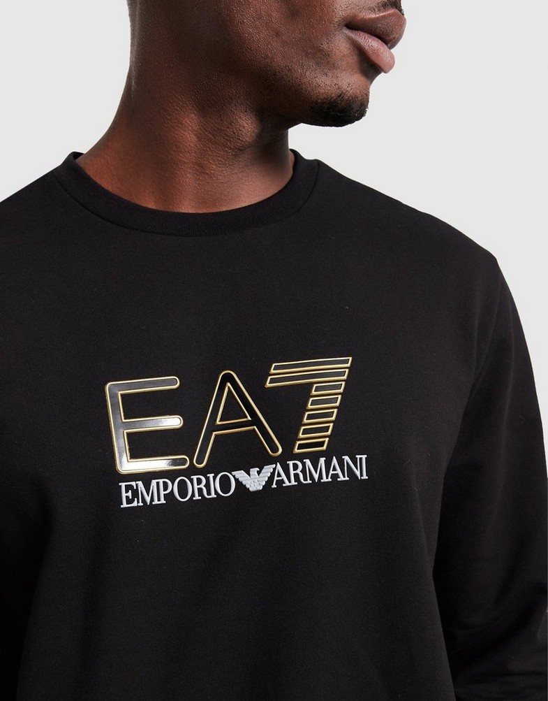 Bluză pentru bărbați EMPORIO ARMANI 7 BLUZĂ TAPE LL CREW BLK/GLD AF184027M001149UC001 Negru