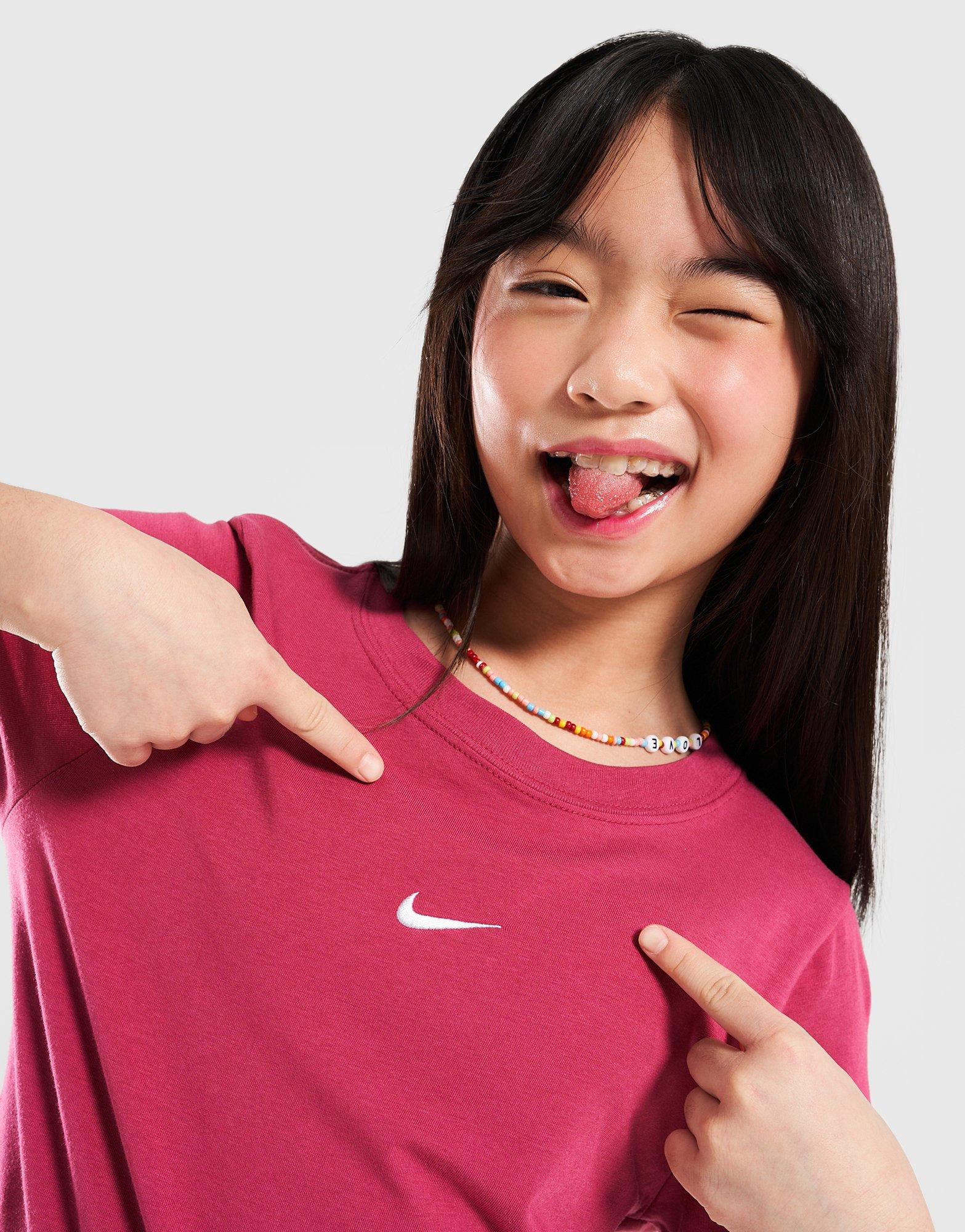 Koszulka, t-shirt dziecięcy NIKE T-SHIRT G NSW TEE SS SLIM MOD CROP HF7010-634 Różowy