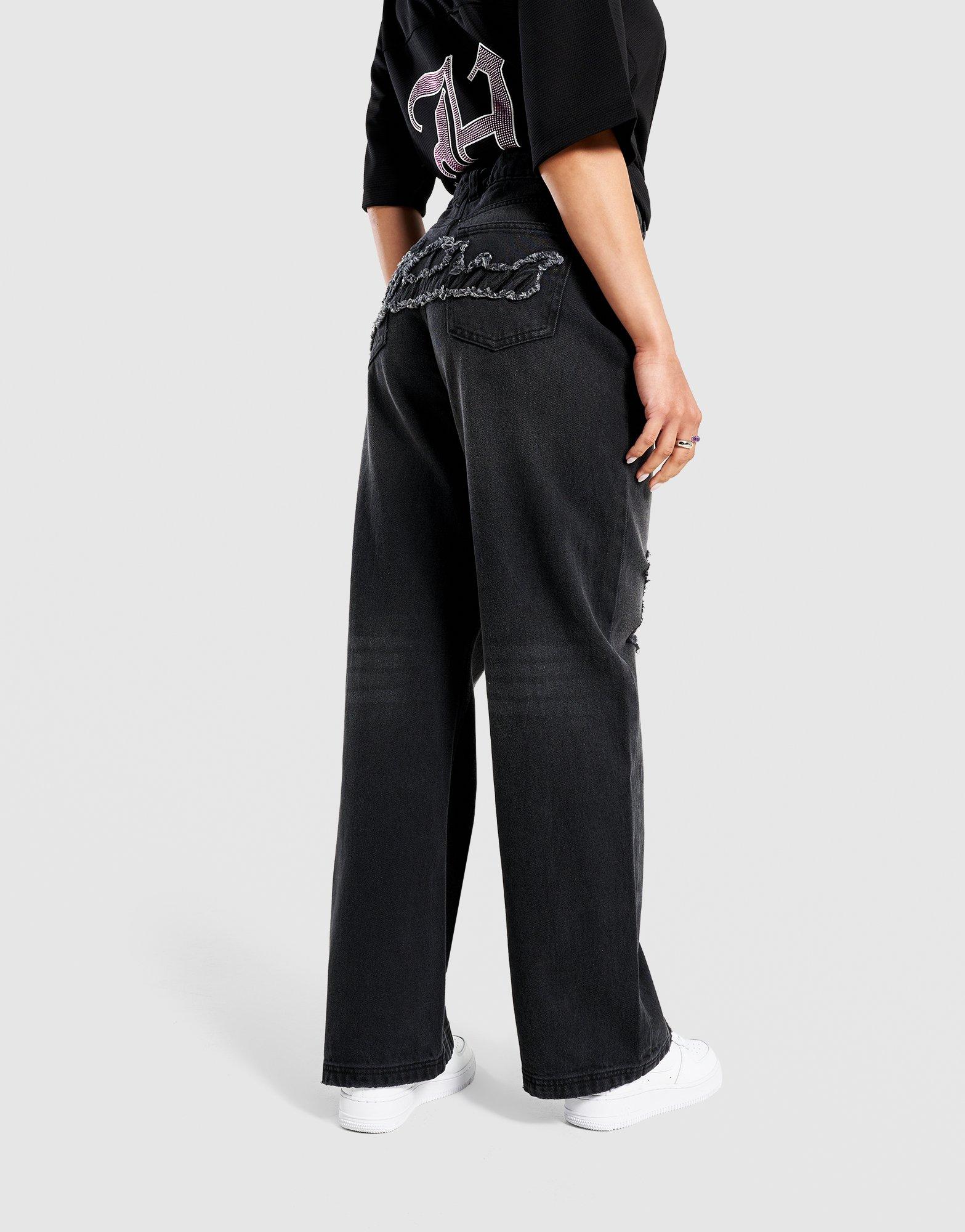 Hoodrich Nohavice  Wide Leg Jeans Script Applique