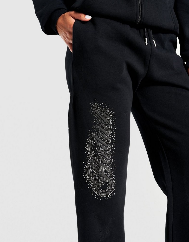 Ženske hlače HOODRICH HLAČE SCATTER CRYSTAL WIDE LEG JOGGER HW03250058 crna