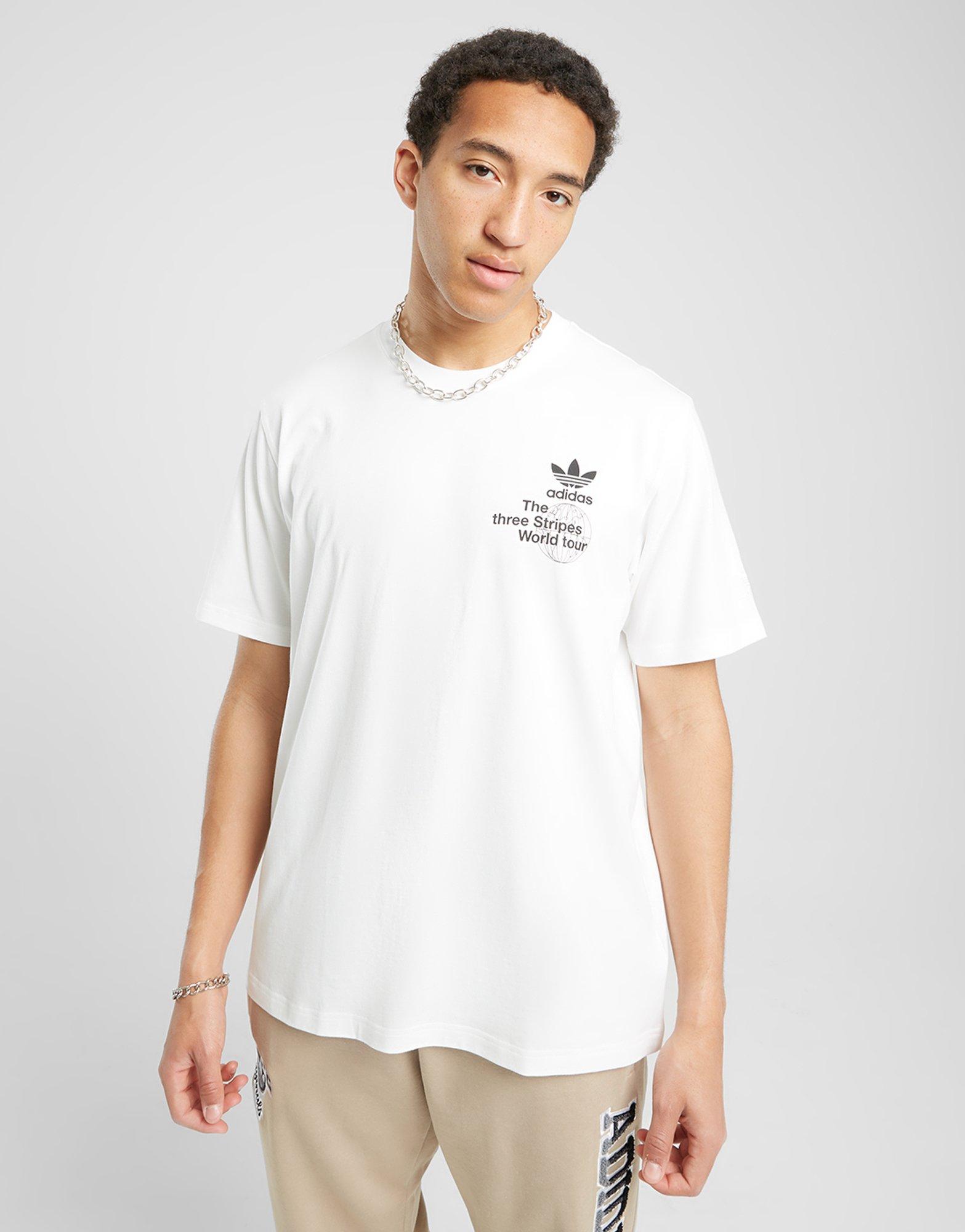 Vyriški marškiniai ADIDAS MARŠKINĖLIAI BAND TEES - WORLD TOUR ORIGINALS POLY CO JE4259 Balta