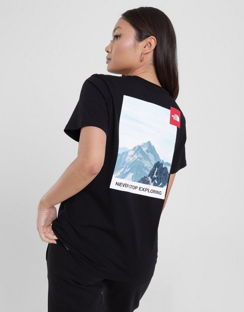 Női póló THE NORTH FACE PÓLÓ MOUNTAIN BACK PRINT S BLK NF0A858JJK31 Fekete