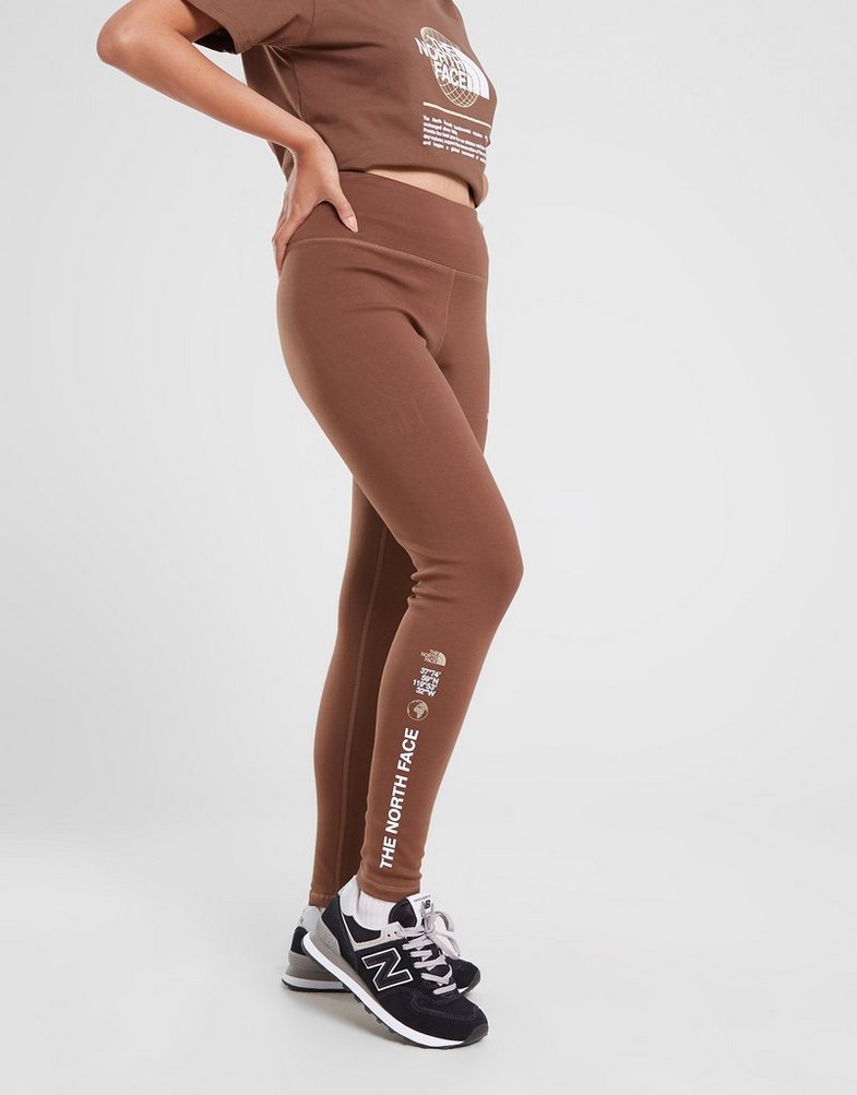 Legginsy damskie THE NORTH FACE LEGGINGS WORLD GRAPHIC LEGGIN BROWN