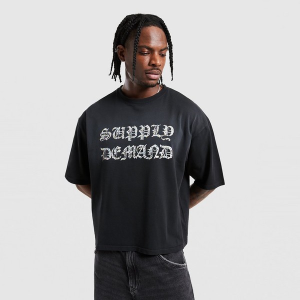 SUPPLY&amp;DEMAND PÓLÓ GLITTER TEE BLK-BLK