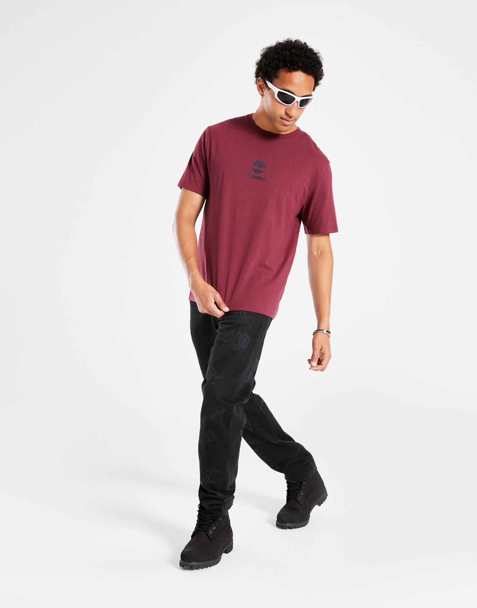 Férfi póló TIMBERLAND PÓLÓ NEW SMALL LOGO PRINT SS TEE BURGUNDY TB0A6WWT6481 Lila