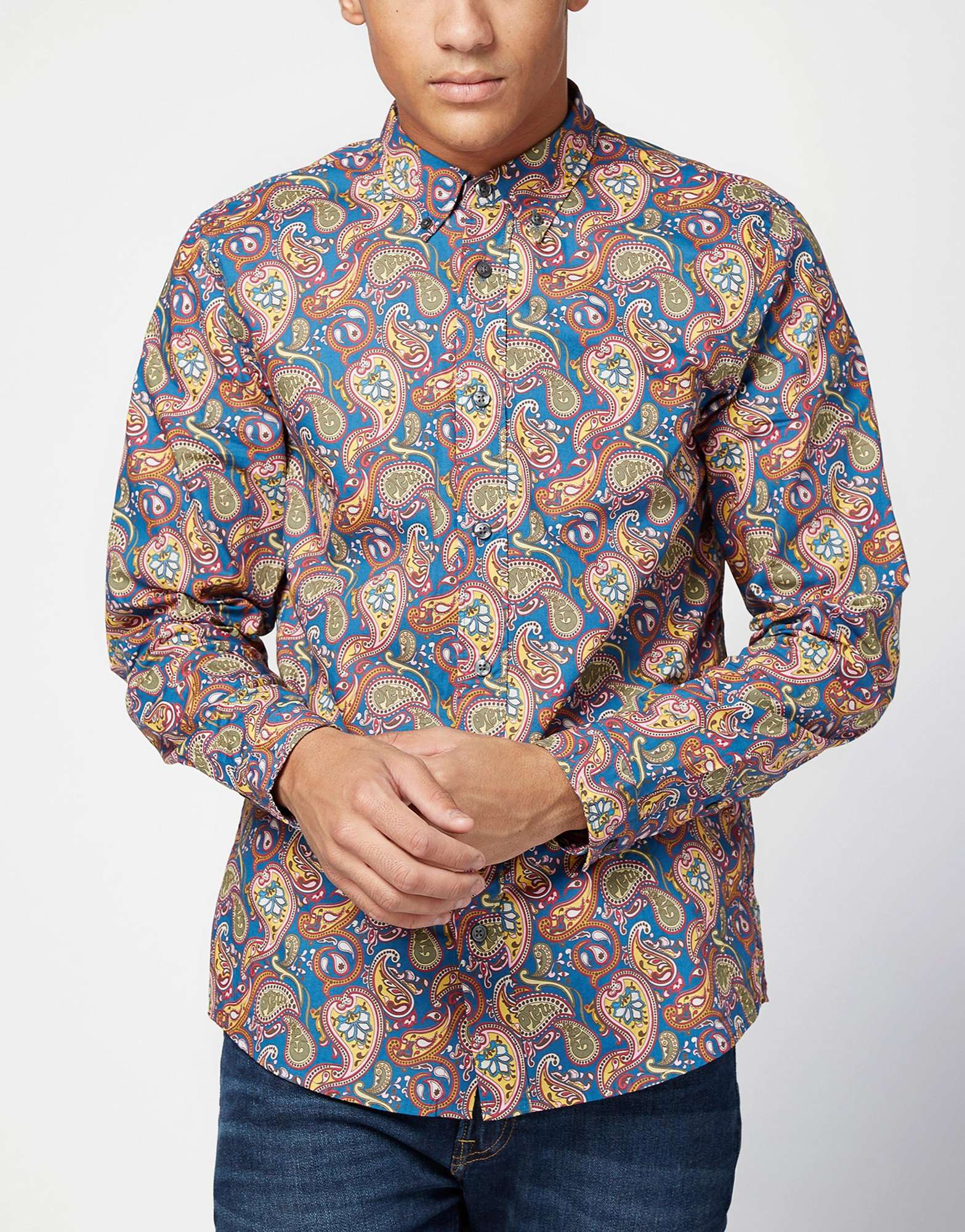 pretty green slim fit paisley print shirt