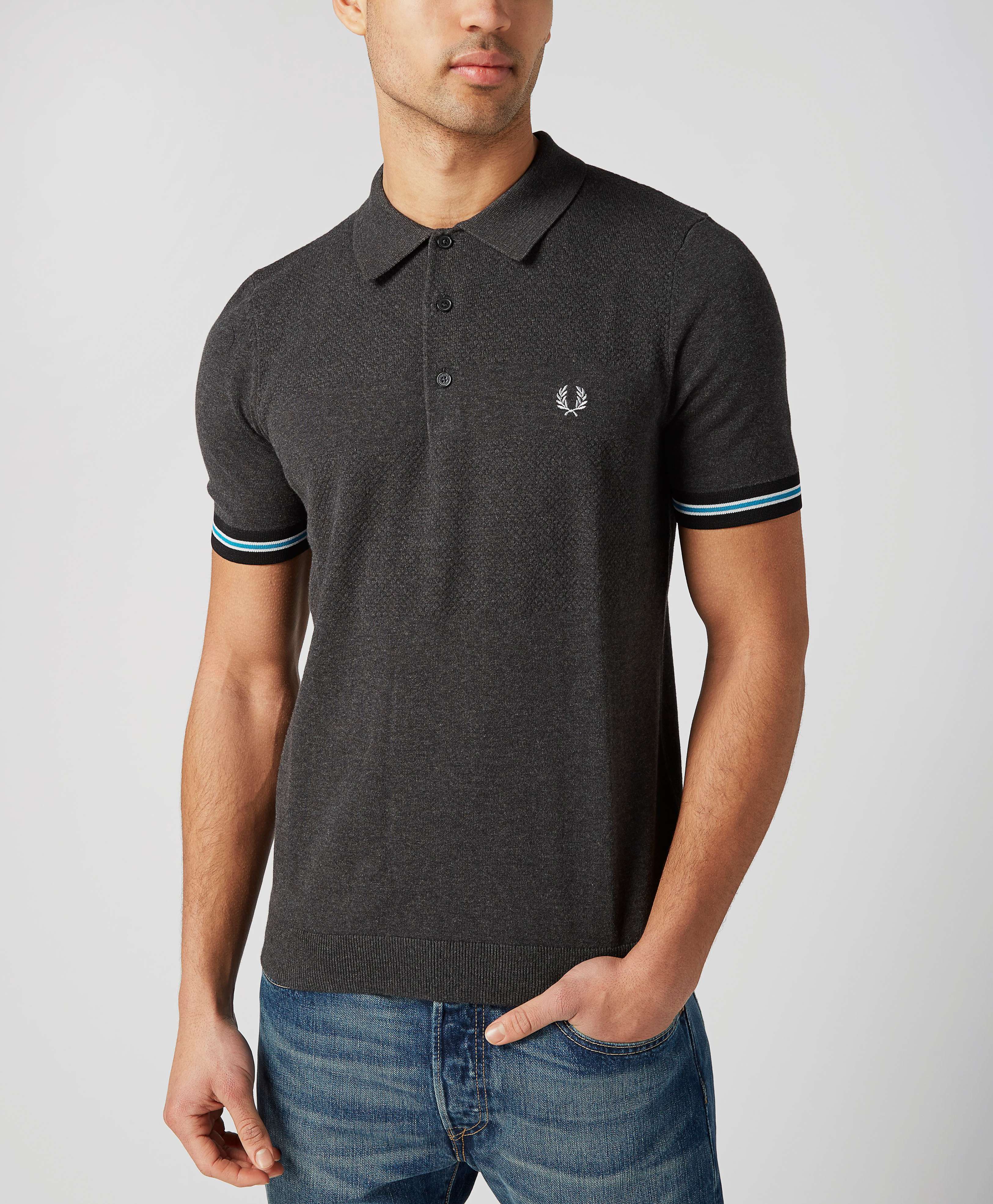 black fred perry knitted polo shirt