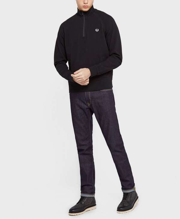 fred perry embroidered panel half zip sweat in grey