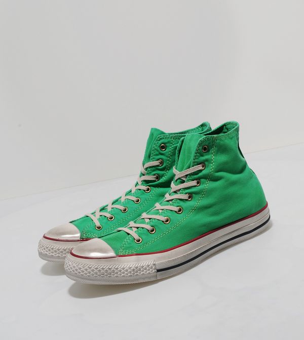 washed denim high top converse