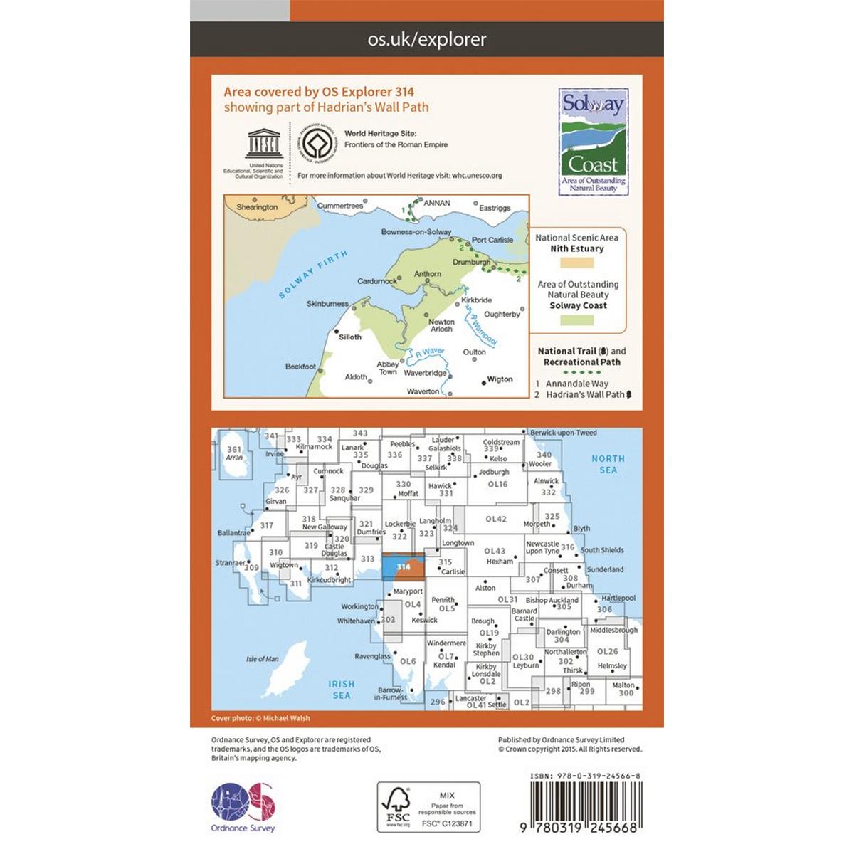 Ordnance Survey OS Explorer Map 314 Solway Firth, Wigton and Silloth